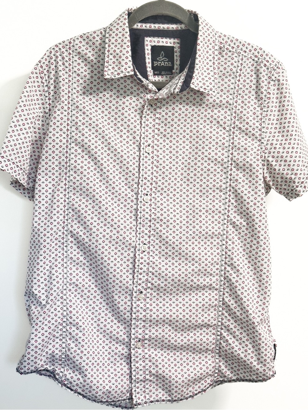 prAna Organic Cotton Button Down Shirt Men's M Micro Print